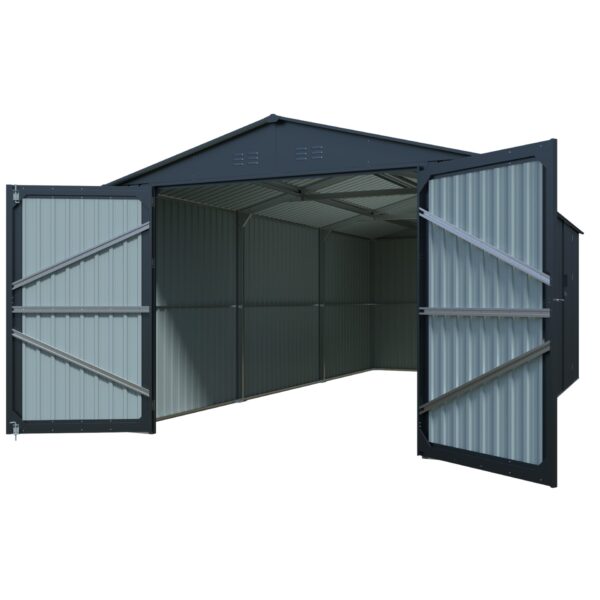 Outdoor Storage Shed, Metal Garden Shed Backyard Utility Tool House Building With 2 Doors And 4 Vents For Car, Truck, Bike, Garbage Can, Tool, Lawnmower - Black