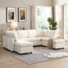 Sectional Sofa Couch Sofa Bed U-Shaped Sofa With Two Movable Ottoman And Three USB Ports For Living Room - Beige - Image 9