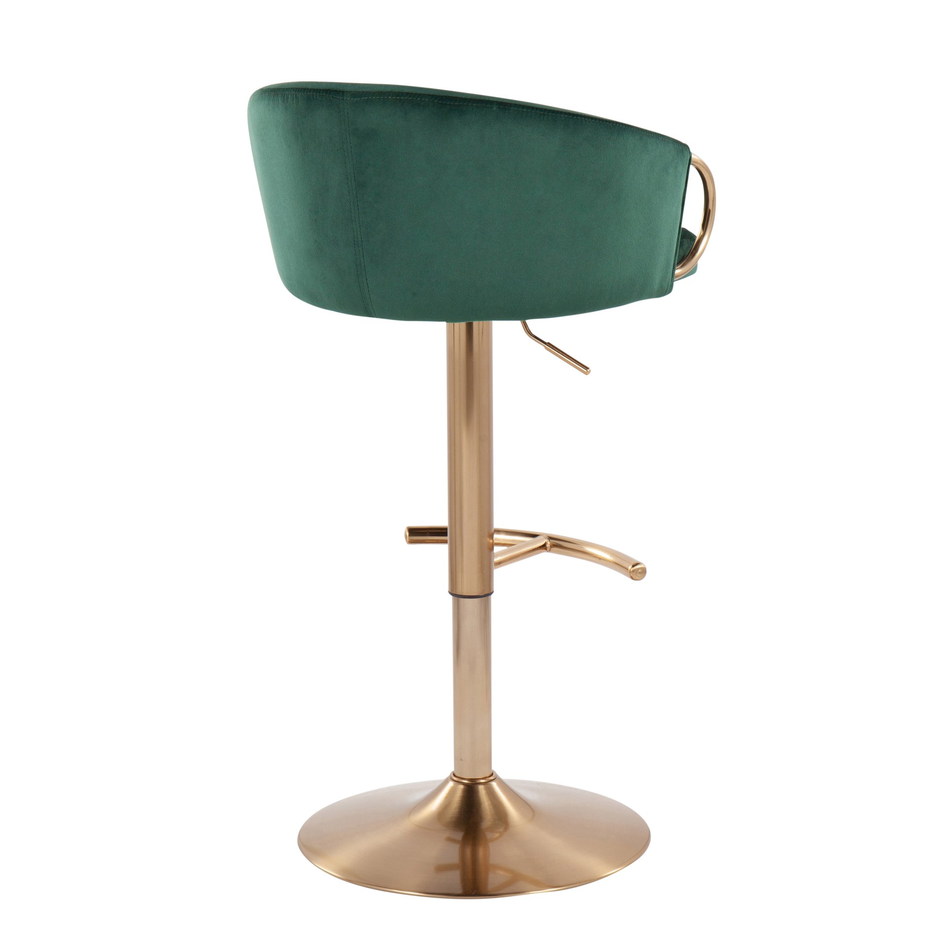 Claire - Contemporary / Glam Adjustable Bar Stool With Rounded T Footrest (Set of 2) - Gold / Green - Image 4