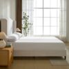 Hannah - King Upholstered Wingback Bed Size, Tall Headboard Upholstered King Bed, Premium Textured Canvas Chenille Look, Minimalist Designs, No Box Spring Needed - Ivory - Image 5