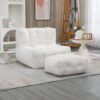 Fluffy Bean Bag Chair, Comfortable Bean Bag For Adults And Children, Super Soft Lazy Sofa Chair With Memory Foam And Ottoman, Indoor Modern Focus Bean Bag Chair For Living Room, Bedroom, Apartment - White - Image 4