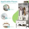 Hall Tree With 6 Hooks And Hinged Lid, Coat Hanger, Entryway Bench, Storage Bench, 3 In 1 Design, For Entrance, Hallway - White - Image 6