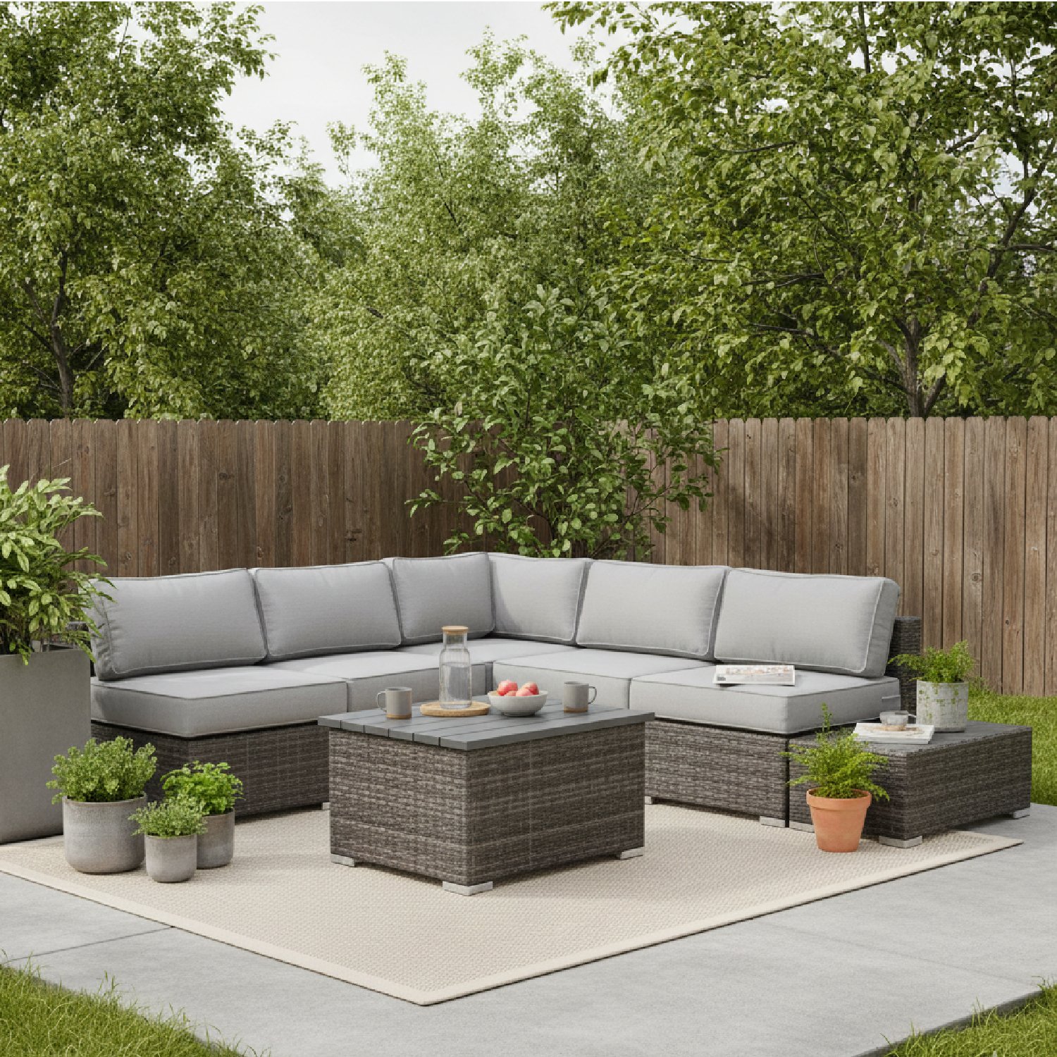 4 Person Patio Sectional Set With Cushions - Brown - Image 3