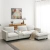 Modern Sectional Cloud Sofa With Console USB Charger Reading Light Cup Holder, Wide Seat 4 Seat Modular Couch Storable Indoor Funiture - Beige - Image 12