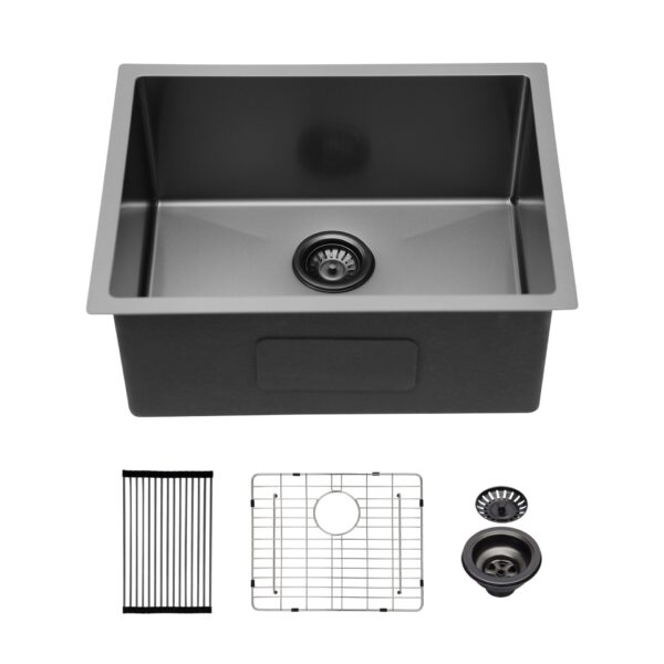 Kitchen Sink 23" X 18" X 10" Undermount Single Bowl 16 Gauge - Gunmetal Black