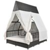 Outdoor Daybed Patio Lounge Bed With Adjustable Backrest Double Sun Lounger With Curtains, 4 Pillows For Garden Patio Poolside Balcony Beach - Cream - Image 18