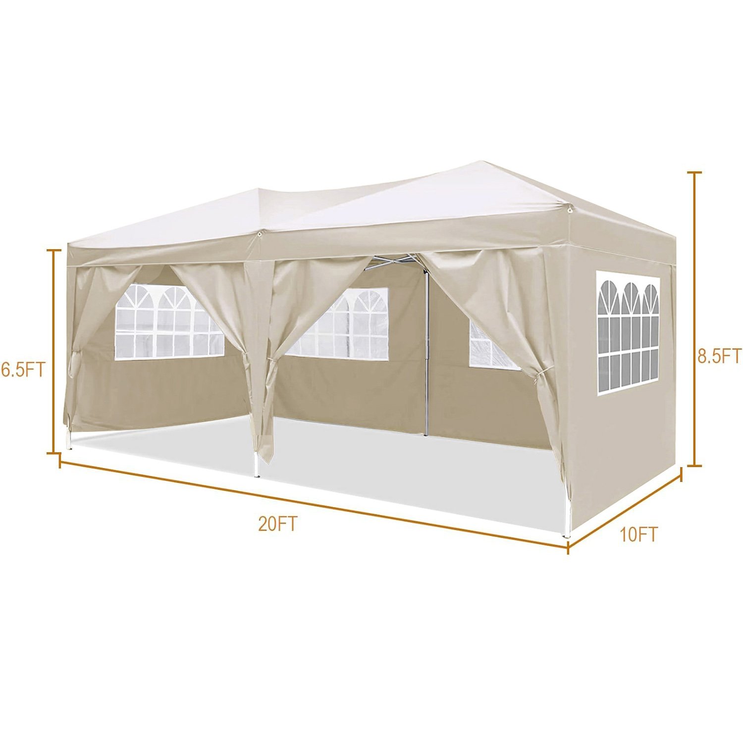 10'X20' Folding Canopy With 6 Removable Sidewalls Outdoor Event Shelter UPF 50+ Gazebo Portable Tents For Parties Beach Camping Wedding Ez Pop Up Canopy - Beige - Image 5