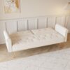 Luxurious Velvet Sofa Bed With Nail Head Trim And Matching Pillow - Beige - Image 6