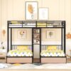 Full Over Twin & Twin Triple Bunk Bed With Drawers, Multi-Functional Frame With Desks And Shelves In The Middle - Black - Image 21