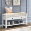 Multipurpose Entryway Shoe Rack With Cushioned Seat And Drawers Storage Bench - White - Image 2