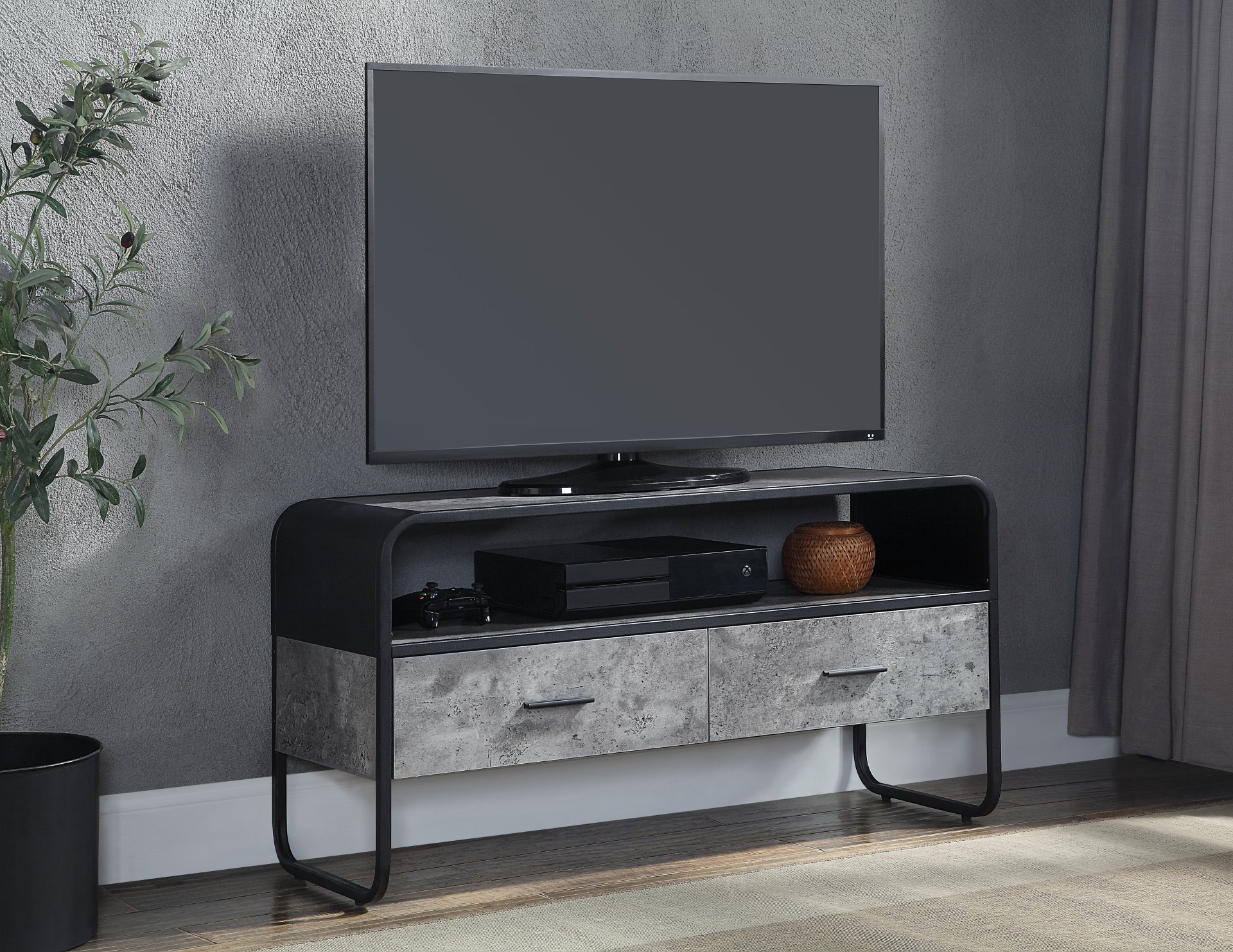 Raziela - TV Stand - Concrete Gray / Black - Image 7