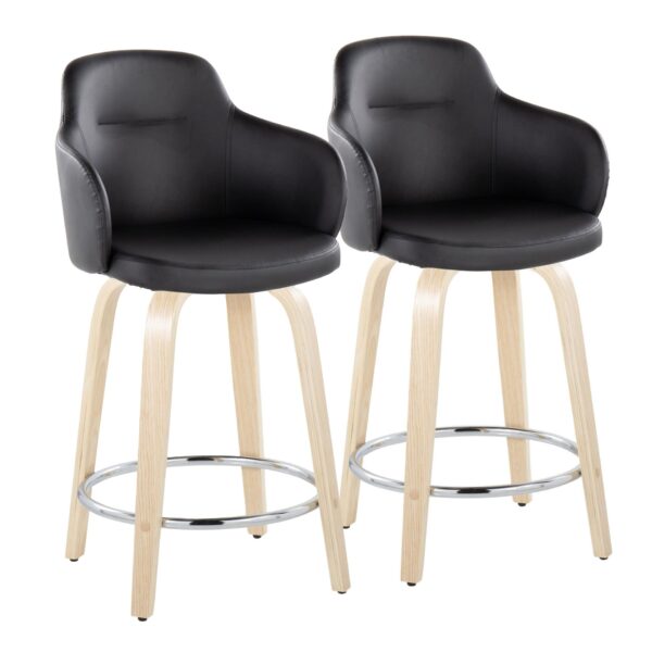 Boyne - Contemporary Fixed Height Counter Stool With Swivel With Round Footrest (Set of 2) - Natural / Black