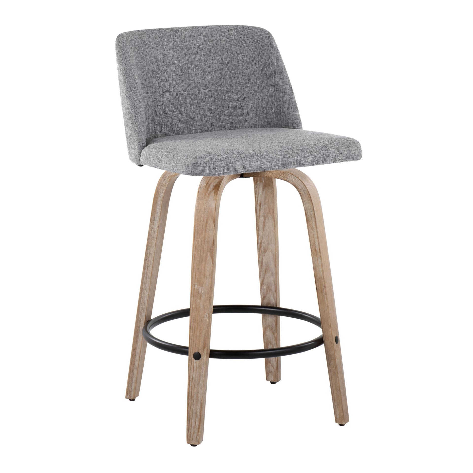 Toriano - Contemporary Fixed Height Counter Stool With Swivel With Round Footrest (Set of 2) - Gray / Whitewashed - Image 2