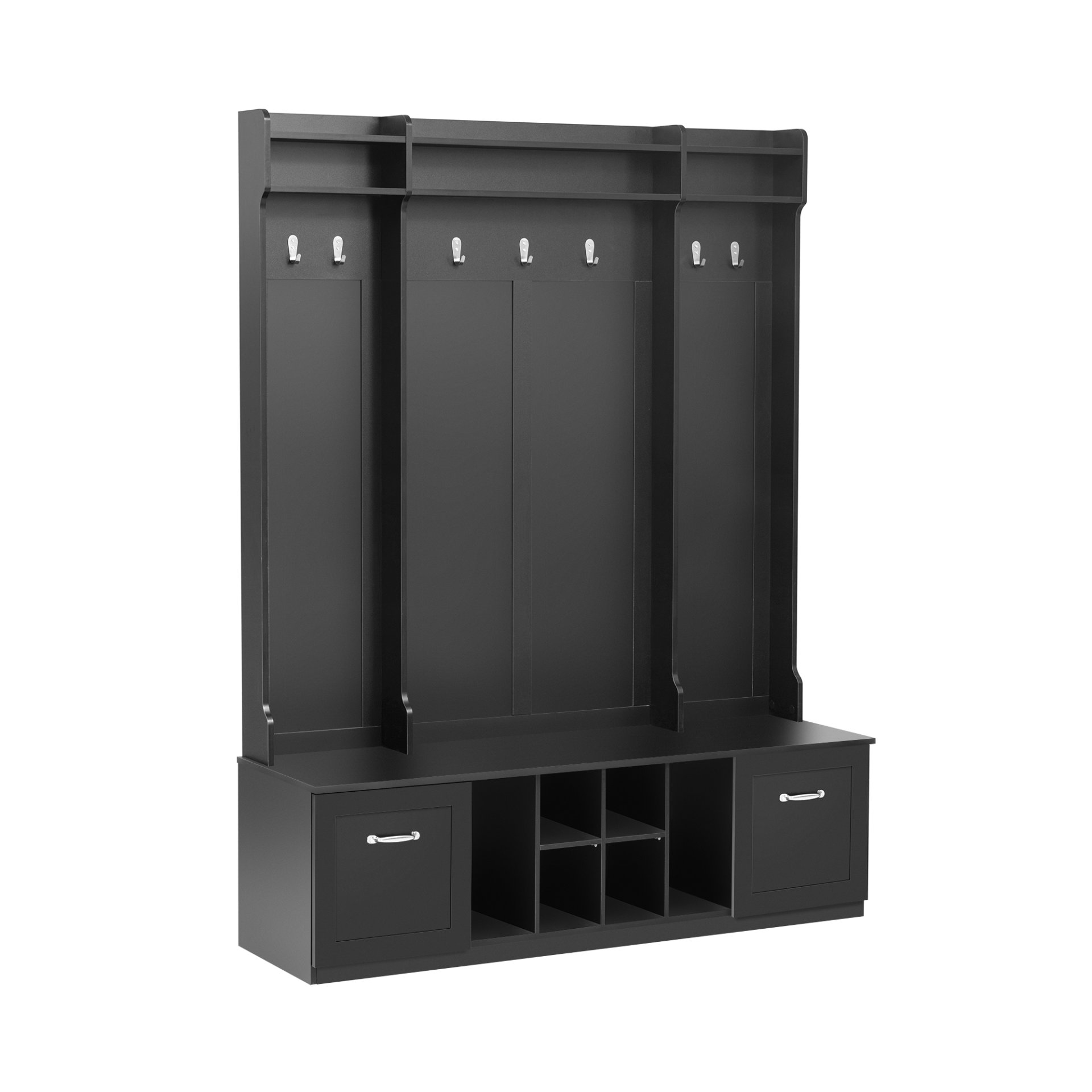 5 In 1 Entryway Bench With Coat Rack, 7 Sturdy Hooks, 2 Spacious Drawers And Adjustable Shelves, Wide Hall Tree With Metal Handles For Hallway - Black - Image 12