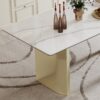 Thick Sintered Stone Composite Tempered Glass Top Rectangular Dining Table With Stainless Steel Base - Gold - Image 8