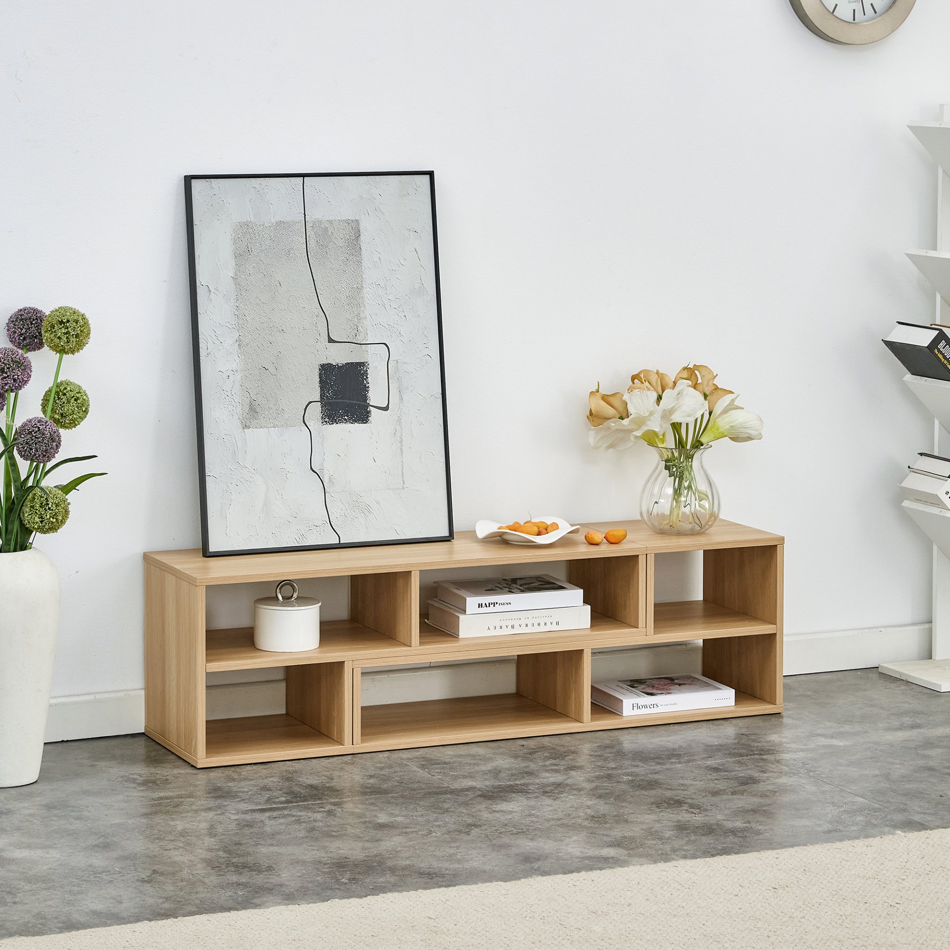 2 Piece Cube TV Stand And L Shaped Entertainment Center With Open Storage And 2 Shelves - Burly Wood - Image 7