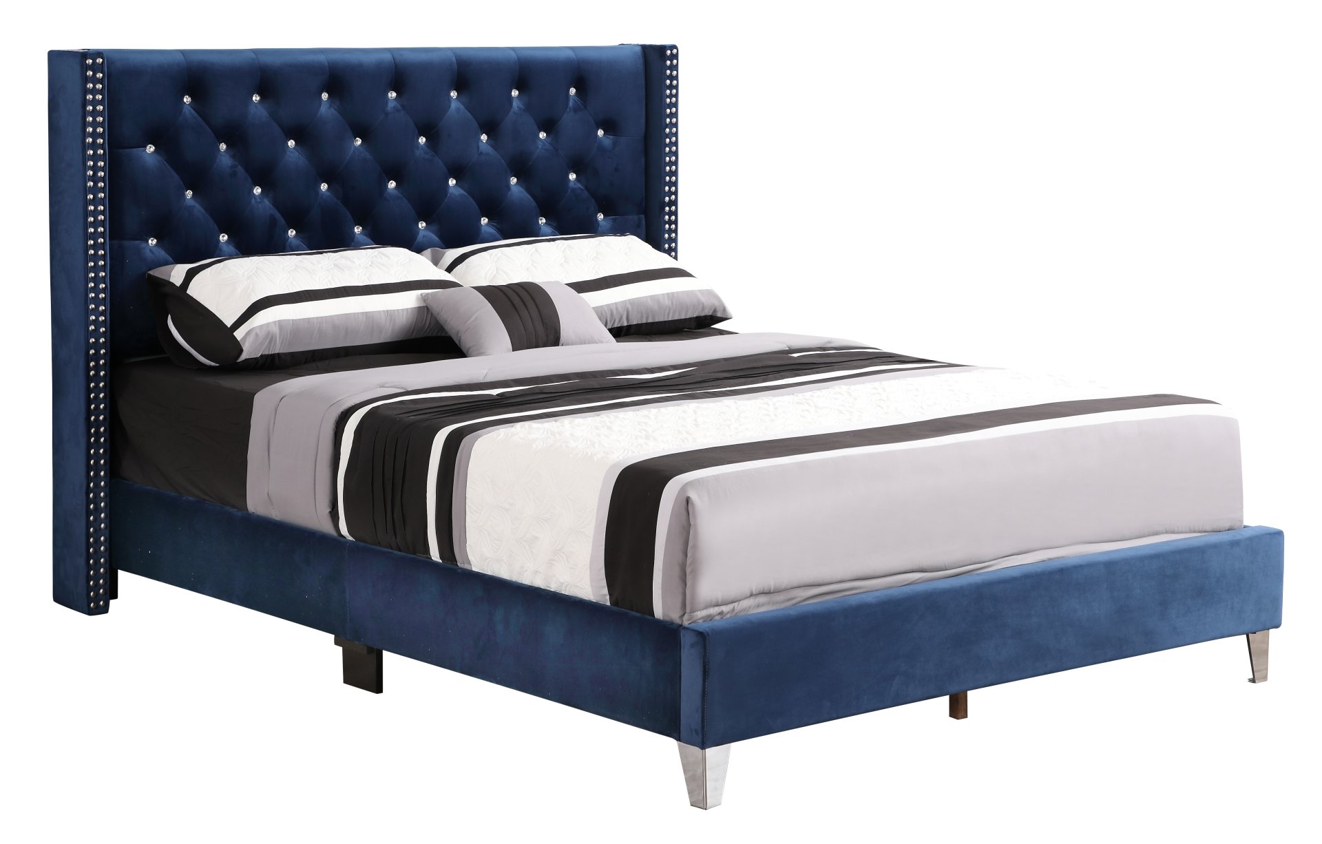 Full Upholstered Bed Transitional - Navy Blue - Image 2