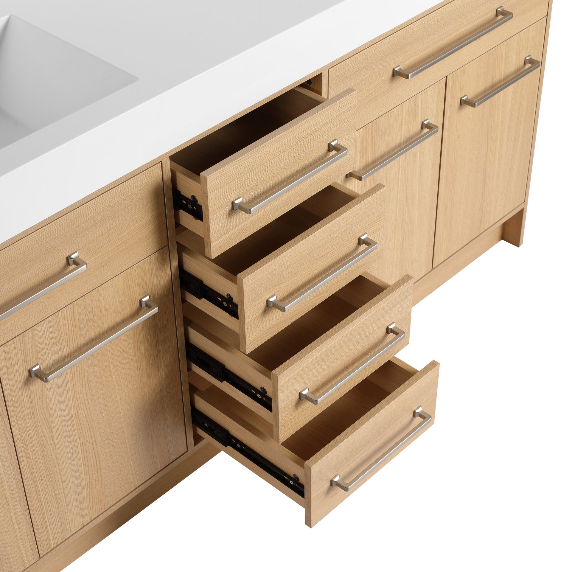 72" Freestanding Bathroom Vanity With Double Resin Sink Plywood Construction - Oak - Image 11