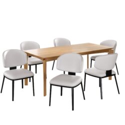 7 Pieces Contemporary Dining Set Chairs And Metal Legs - Black / White / Natural
