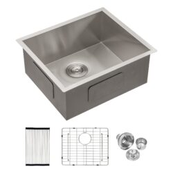 23" Undermount Single Bowl Stainless Steel Kitchen Sink 16 Gauge 9" Deep Basin - Black / Red