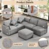 Sectional Sofa Modular Sofa U - Shaped Sofa Couch Sofa Bed L - Shaped Sofa With A Movable Ottoman And Two USB Ports For Living Room - Light Gray - Image 5