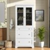 Freestanding Tall Bathroom Cabinet With 2 Adjustable Shelves, 3 Drawers, Soft Close Glass Doors - White - Image 2