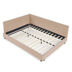 Mid Century Velvet Upholstered Tufted Queen Bed Frame With Backrest And Armrests - Pink