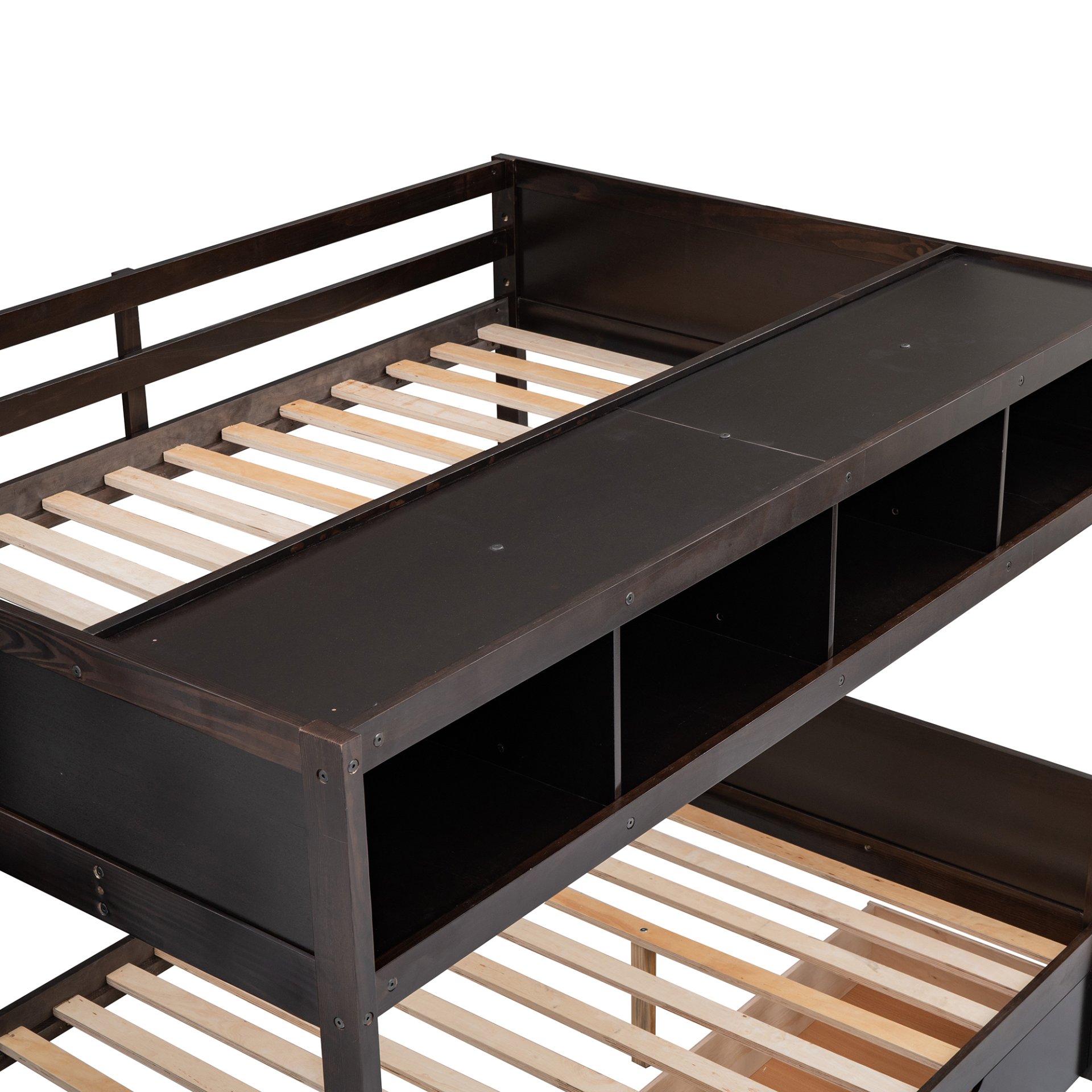 Twin Over Full Bunk Bed With Shelfs, Storage Staircase And 2 Drawers - Espresso - Image 12