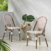 Outdoor Rattan And Aluminum French Bistro Chairs (Set of 2) Bamboo Print - Rust Red / White - Image 5