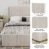 King Size Luxurious Corduroy Upholstered Bed Frame With Vertical Stripe Wingback Headboard And High Footboard - Light Gray - Image 5