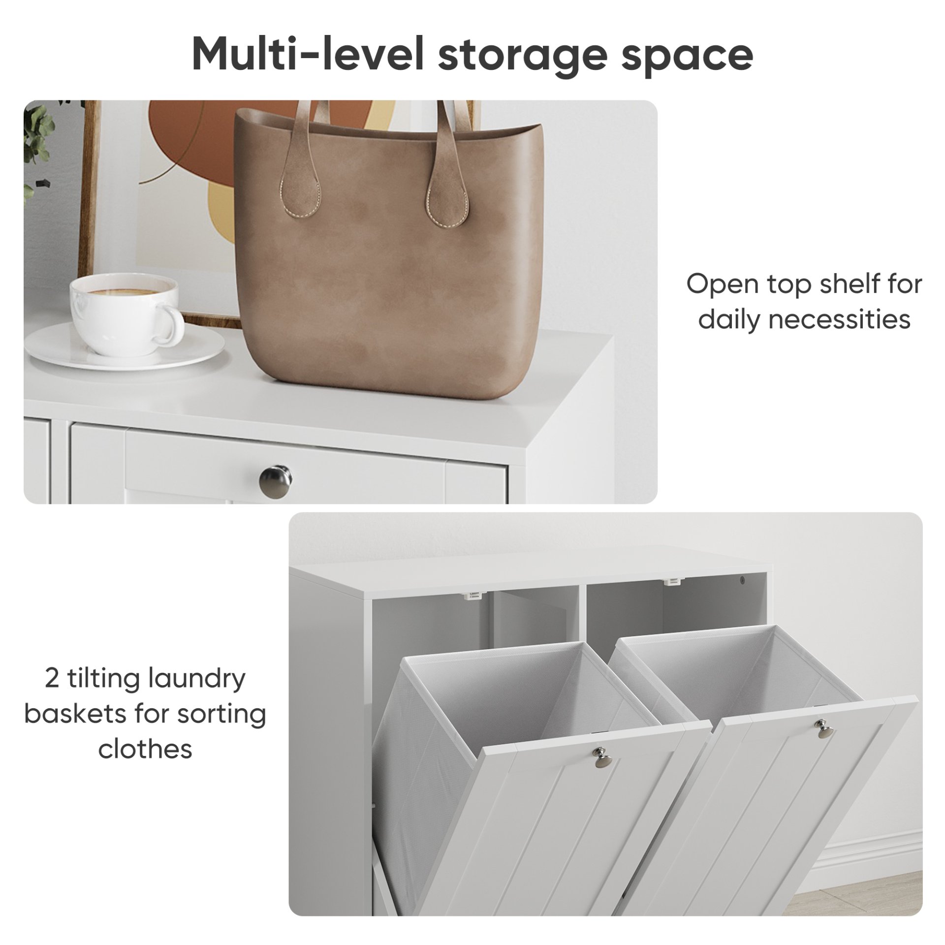 Tilted Laundry Hamper With Removable Basket, Hidden Laundry Hamper, Bathroom Storage Cabinet, Free Standing Organizer - White - Image 14