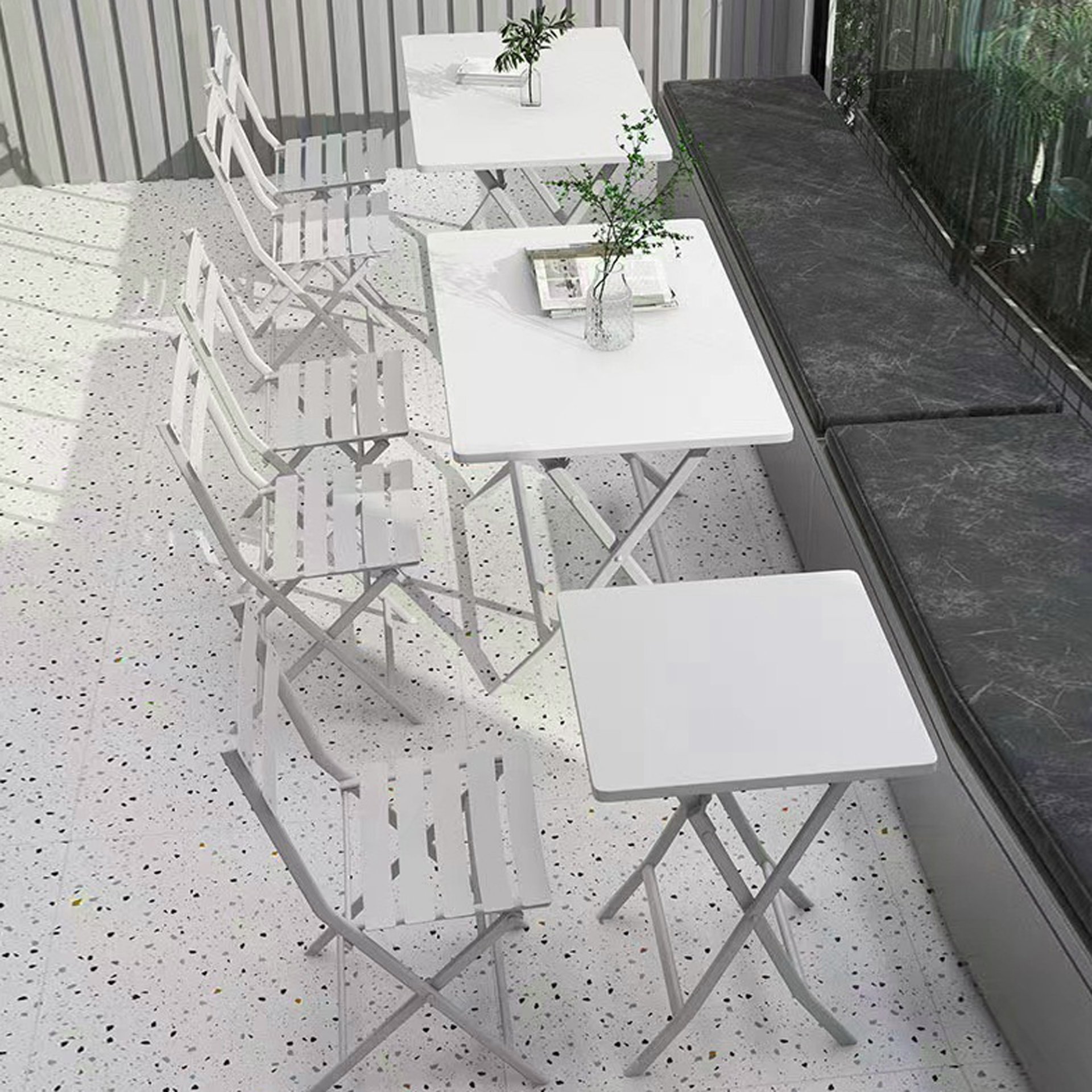 3 Piece Patio Bistro Set Of Foldable Square Table And Chairs - White - Image 13