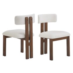 Modern Upholstered Armless Dining Chairs With Metal Legs (Set of 2) - White