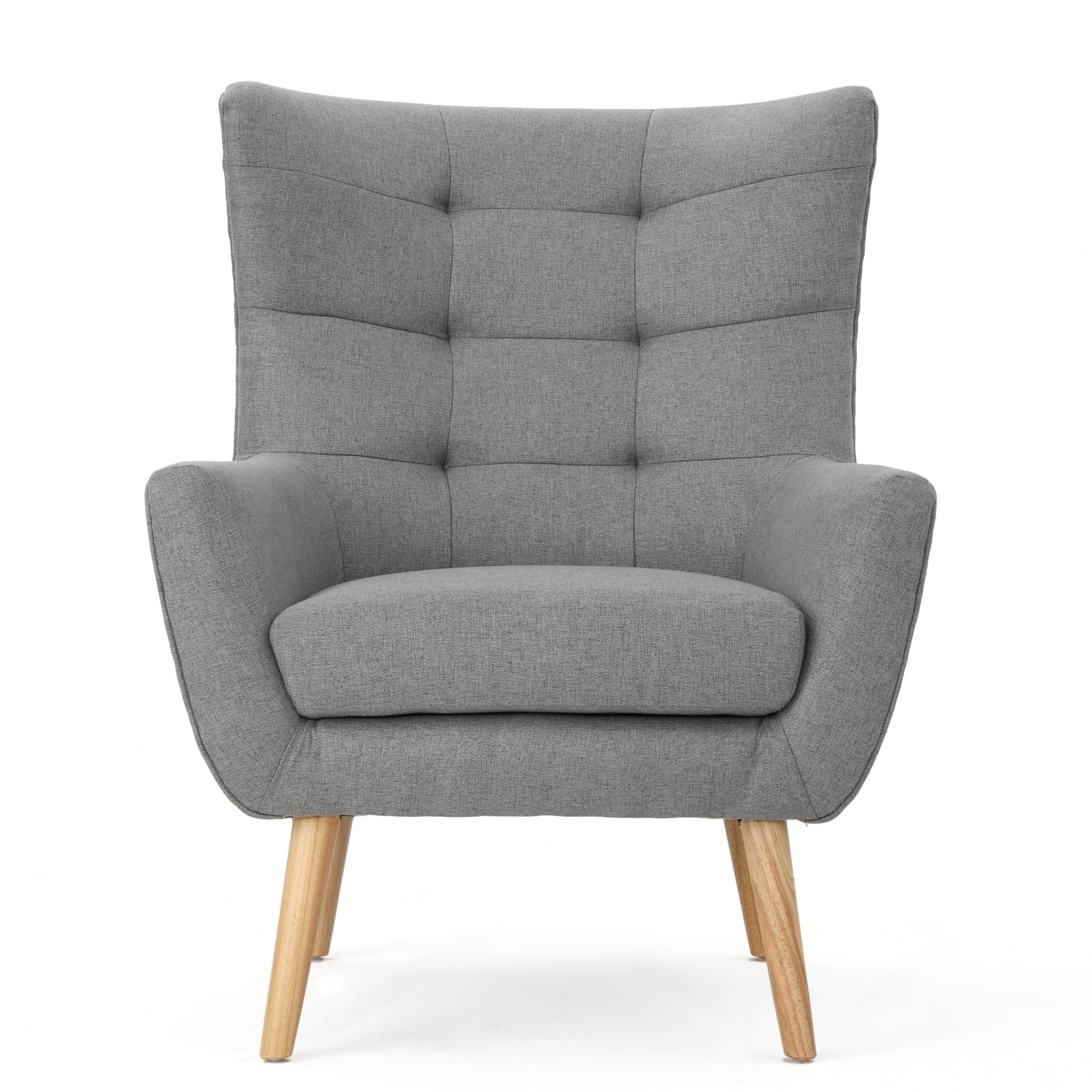 Fabric Club Chair With Rubberwood Legs - Gray - Image 4