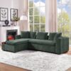 Elegant Chenille L Shaped Sofa With Wooden Storage Compartment - Green - Image 6
