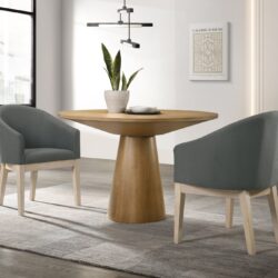 Jasper - 3 Piece Round Dining Table With Gray Barrel Chairs (Set of 3) - Driftwood Finish