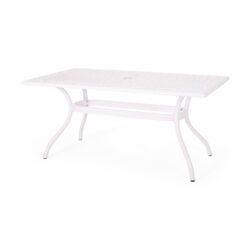 Celestine - Outdoor Cast Aluminum Dining Table With Floral Lattice Design And Umbrella Holder - White
