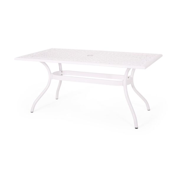 Celestine - Outdoor Cast Aluminum Dining Table With Floral Lattice Design And Umbrella Holder - White