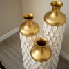 Floor Metal Vase Modern Style Decoration Home Droplet Shaped Metal Vase 3 Piece Set Gorgeous Home Decoration Large Glazed Metal Vase - Gold / White - Image 18
