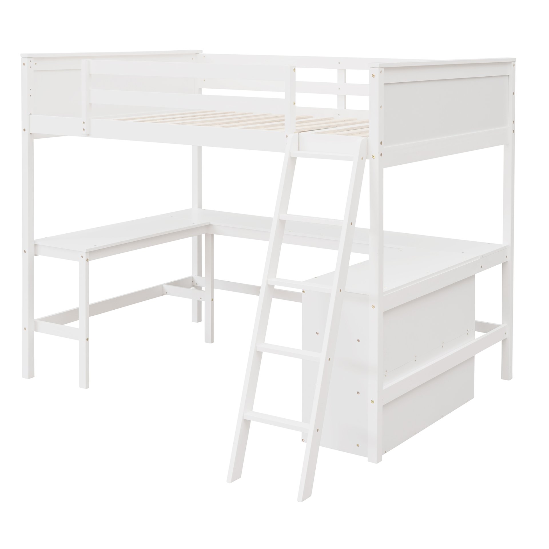 Full Size Loft Bed With Shelves With Desk - White - Image 6