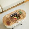 Movable Oval Metal Glass Coffee Table With Storage - White - Image 6