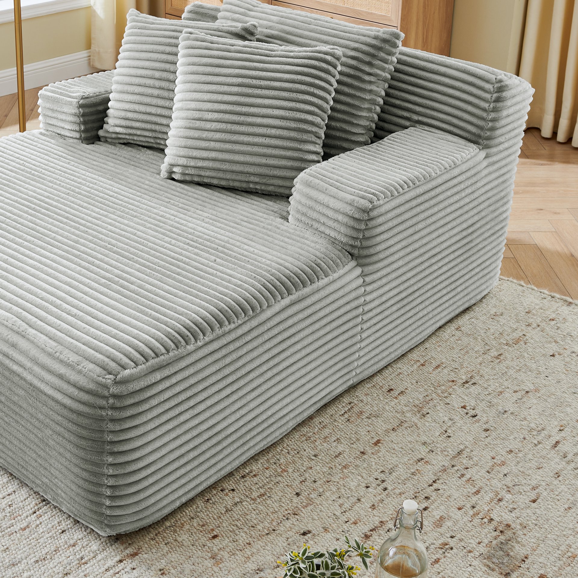 Modern Velvet Single Lazy Sofa Lounge Chair With High Density Foam - Gray - Image 6