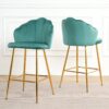 Shell Shape Velvet Bar Chair With Gold Plated Metal Legs (Set of 2) - Green - Image 4