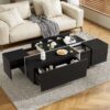 Extendable Coffee Table, Coffee Table With 2 Hidden Storage Space And 2 Drawers For Living Room - Black - Image 2
