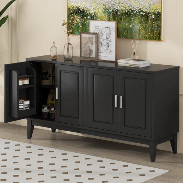 4 Door Sideboard Storage Cabinet With Door Shelf For Living Room And Dining Room, 2 Large Cabinets With Adjustable Shelf - Black