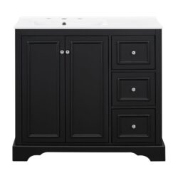 36'' Transitional Bathroom Vanity With Sink, Soft Close Doors, Adjustable U Shaped Shelf, 3 Drawers Including Divided Drawer - Black
