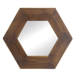 Hexagon Mirror With Solid Wood Frame, Wall Decor For Living Room Bathroom Hallway - Dark Brown
