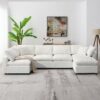 Modern Modular Cloud Sofa Bed, 6 Seat Chenille Sectional Couch Set With Ottoman, Free Combination, Convertible U Shaped Sleeper Sofa - Beige - Image 16