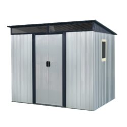 8 Ft X 6 Ft Outdoor Metal Storage Shed With Window And Transparent Plate For Garden, Lawn - White / Black