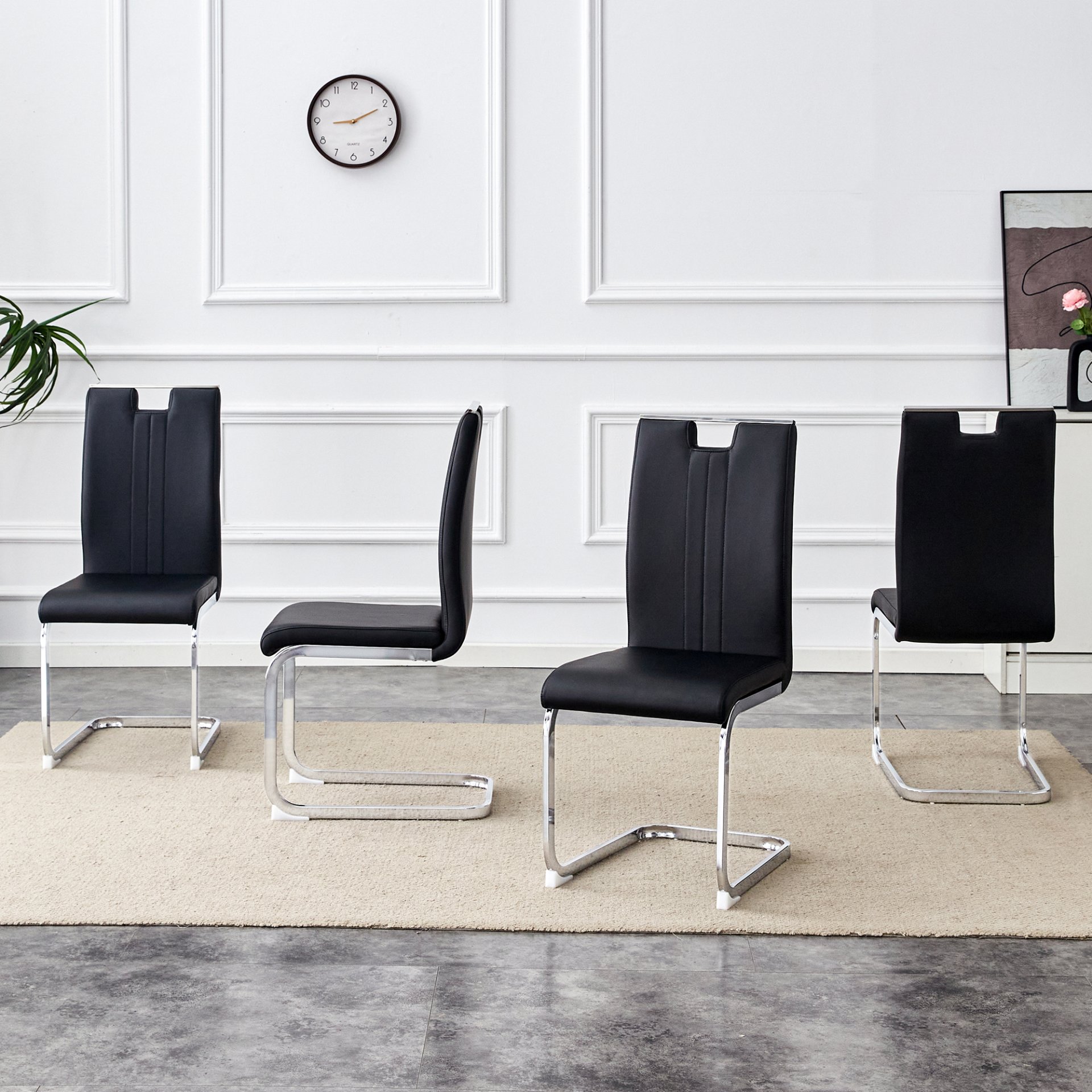 (Set of 4) Material Bow Shaped Chairs Perfectly Integrated Into Industrial And Modern Home Design - Black - Image 6